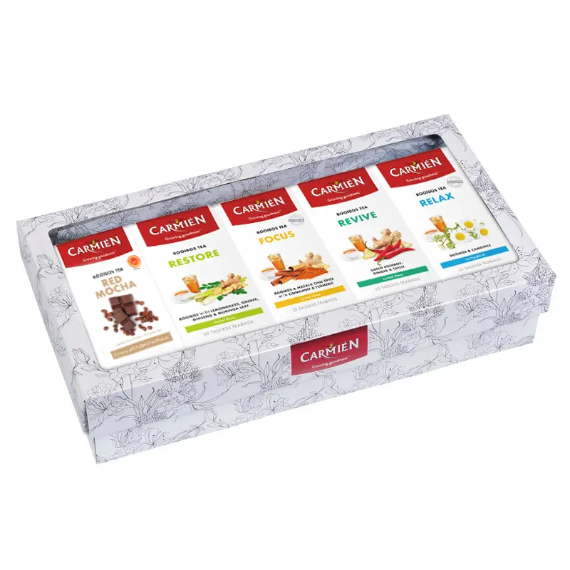 Soet Jeppe Kamień Tee Gift Set - Assorted Herbal Tea Collection, South African Rooibos, Natural Antioxidant, Relaxation, Focus, Revive, Restore, Premium Quality, Ideal for Tea Lovers, Unique Gift Idea, Bulk Purchase.