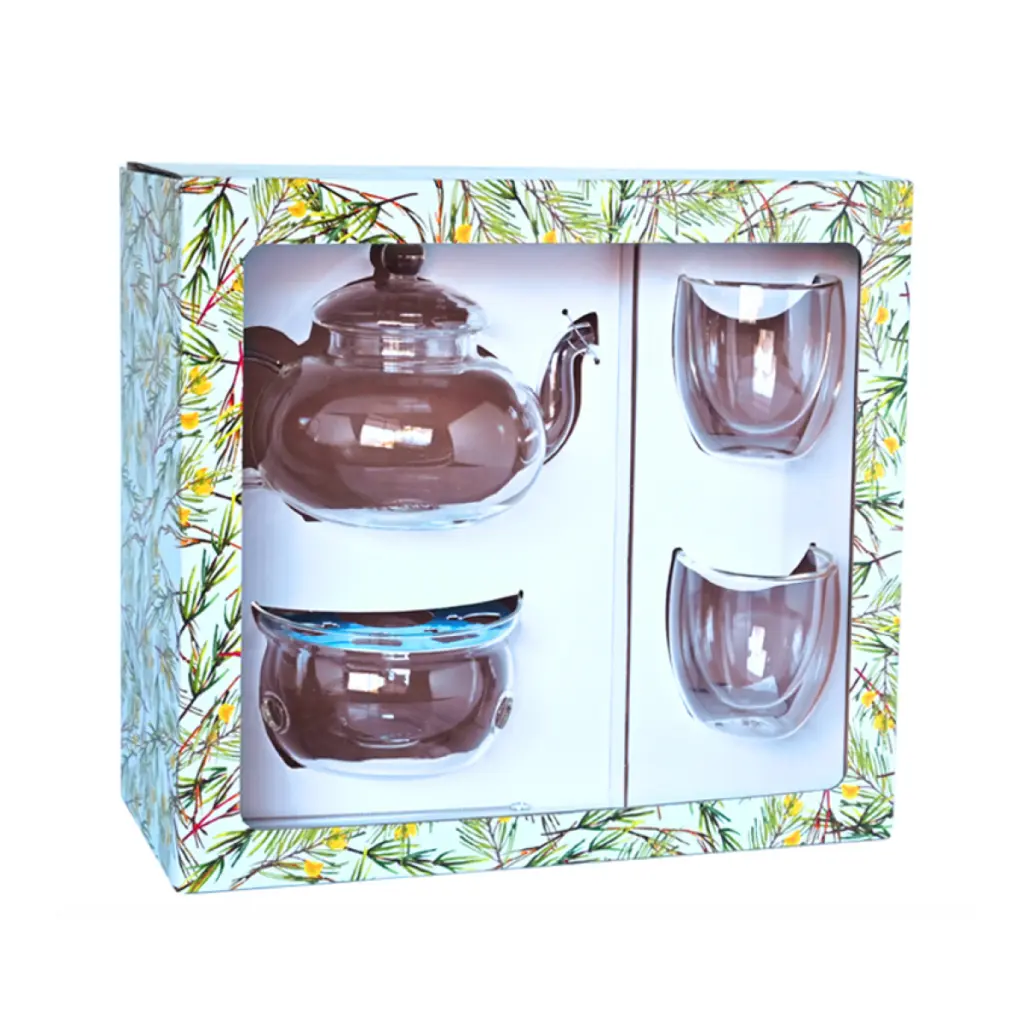 Gift Set with Teapot, Burner (800ml) and 2 x Double Wall Cups (200ml)