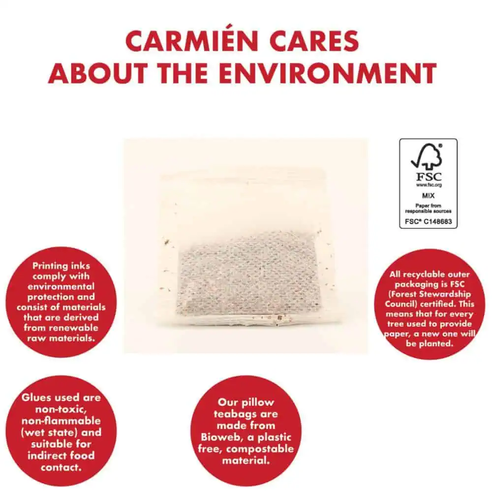 Organic Rooibos tea bags from Carmién Tea, 40-count, rich in antioxidants and naturally caffeine-free, perfect for a soothing, healthy beverage.