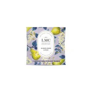 Delicious pear and elderflower tea in eco-friendly pyramid teabags, crafted with natural ingredients for a refreshing, aromatic tea experience. Perfect for tea lovers seeking quality and sustainabilit.