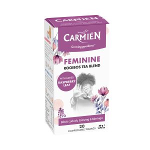 Rich in Raspberry Leaf for Feminine Wellness, Carmién Rooibos Tea Blend.