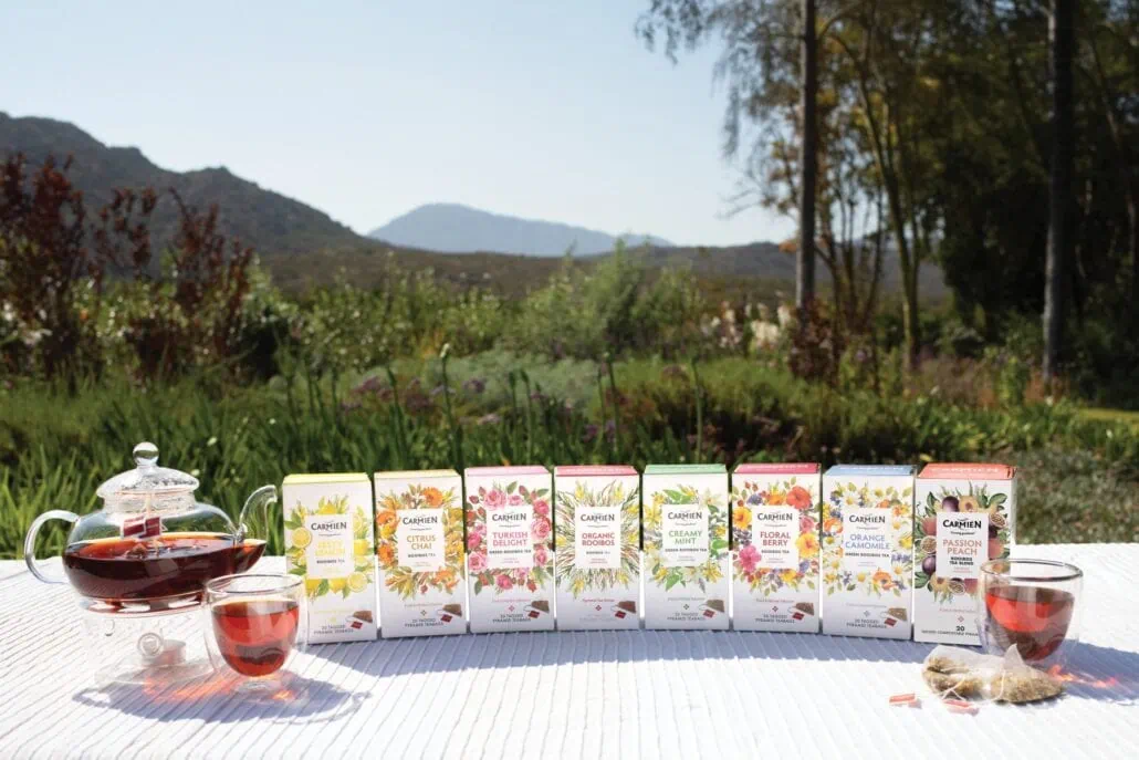 Rich Rooibos tea selection with herbal infusions in vibrant packaging. Perfect for health-conscious tea lovers seeking natural, antioxidant-rich beverages.