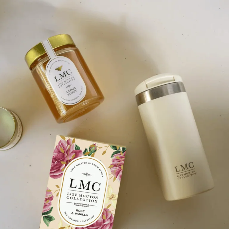 Delicious LMC Rose and Vanilla tea with honey jar for gifting. Perfect for tea lovers, combining floral and sweet flavors in an elegant presentation.